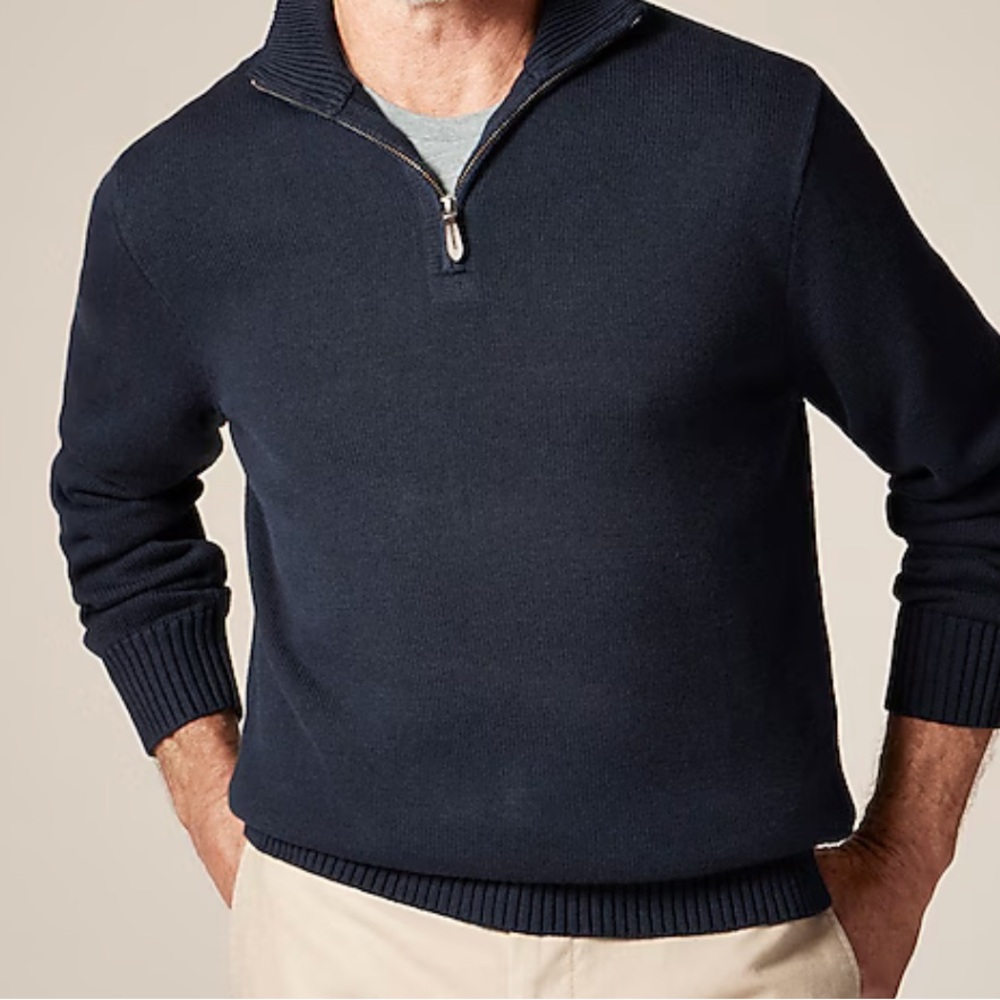 J. Crew Men's Heather Dark Blue Zip-Up Sweater